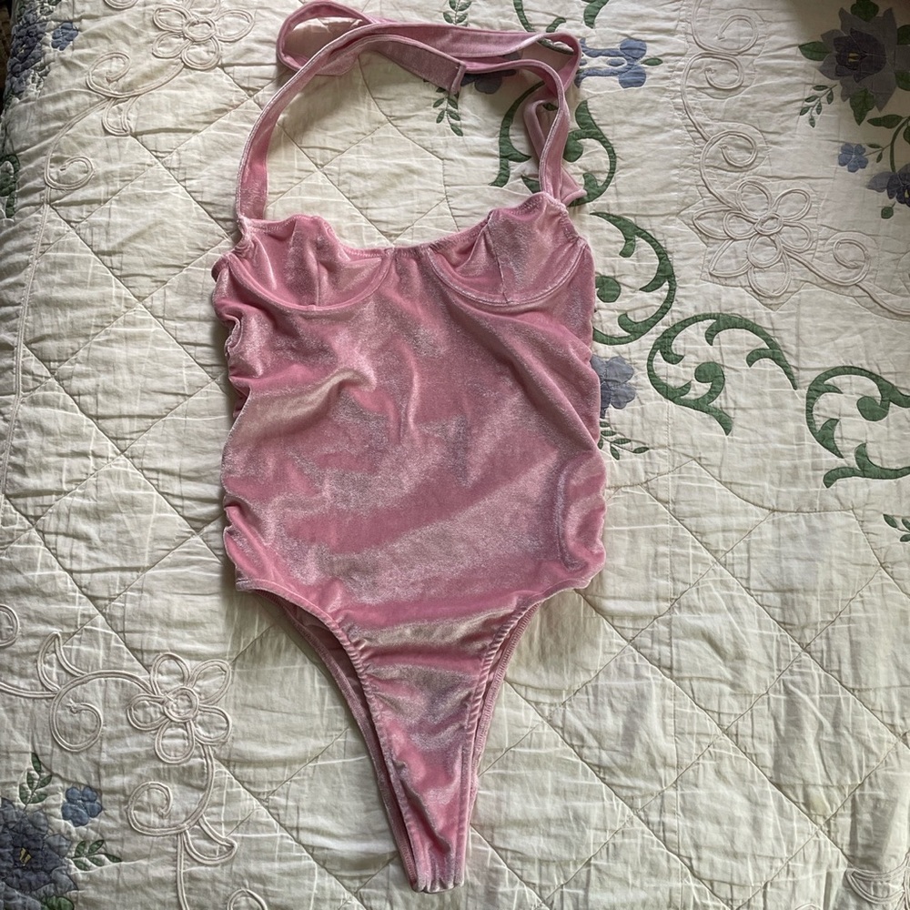 Pink velvet bodysuit
